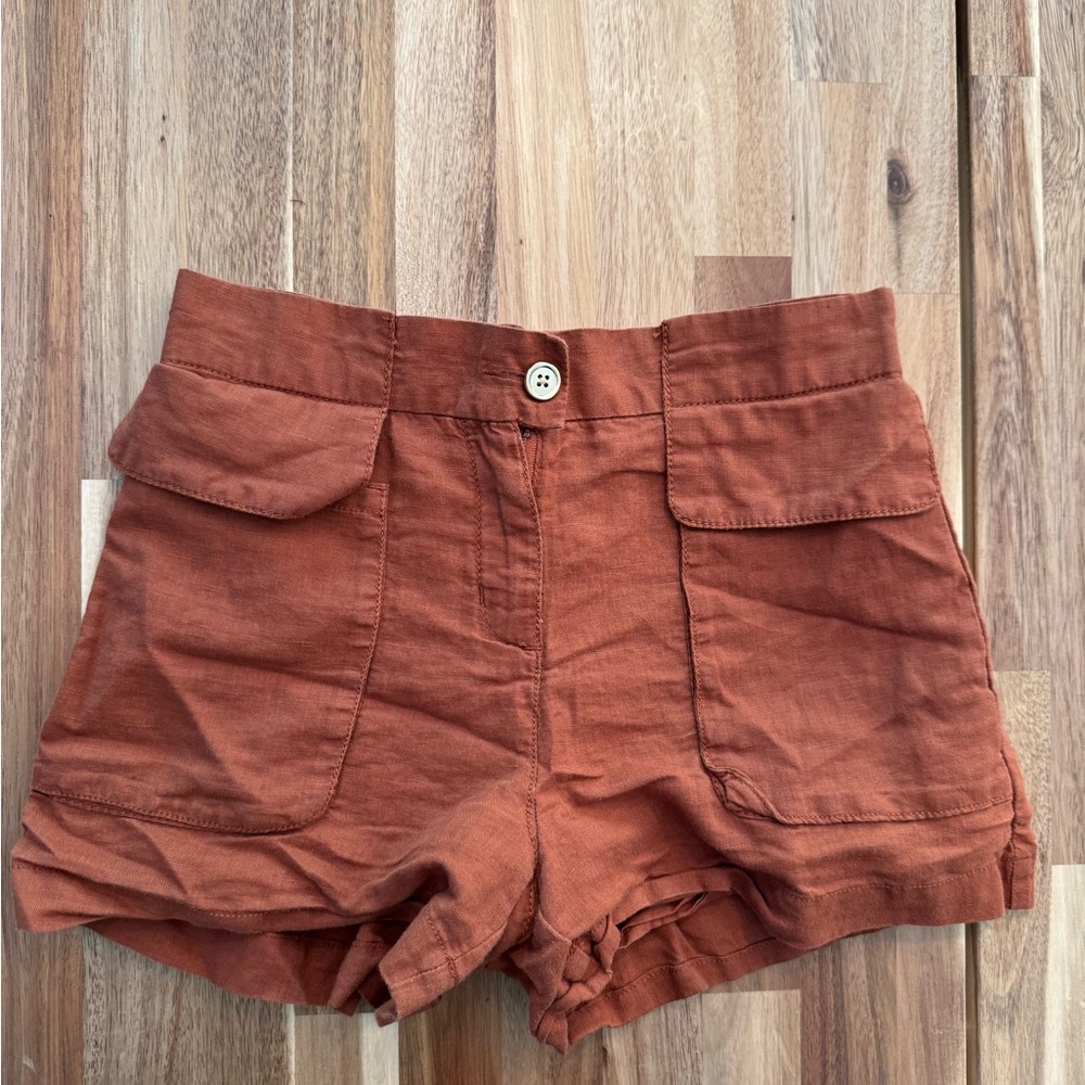 Janie and Jack Girls Rust Brown Linen Blend Flap Pocket‎ Shorts Size 12